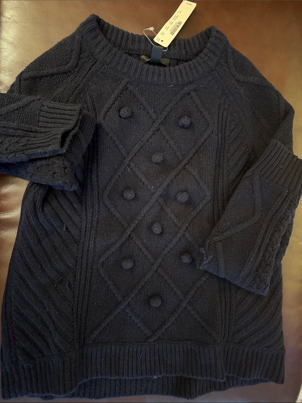 J. Crew Navy Cable-Knit Pom-Pom Crewneck Sweater